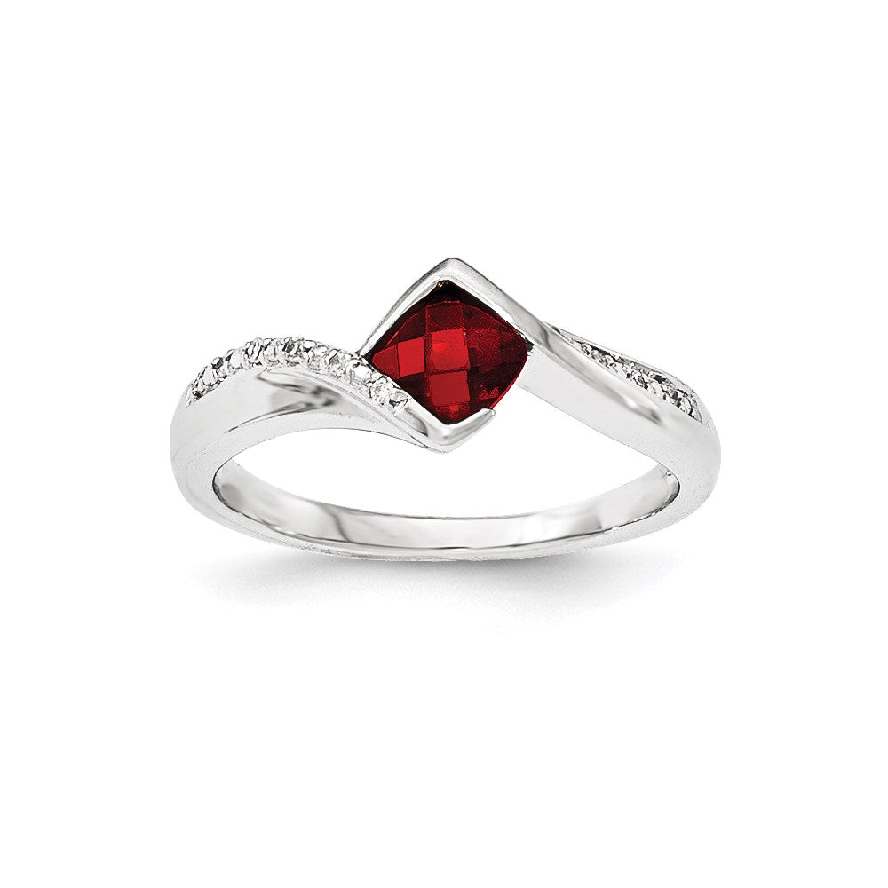 14K Weißgold Echt Diamant & Granat Ring
