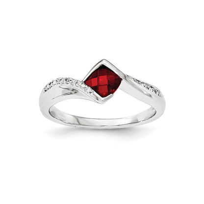 14K Weißgold Echt Diamant & Granat Ring