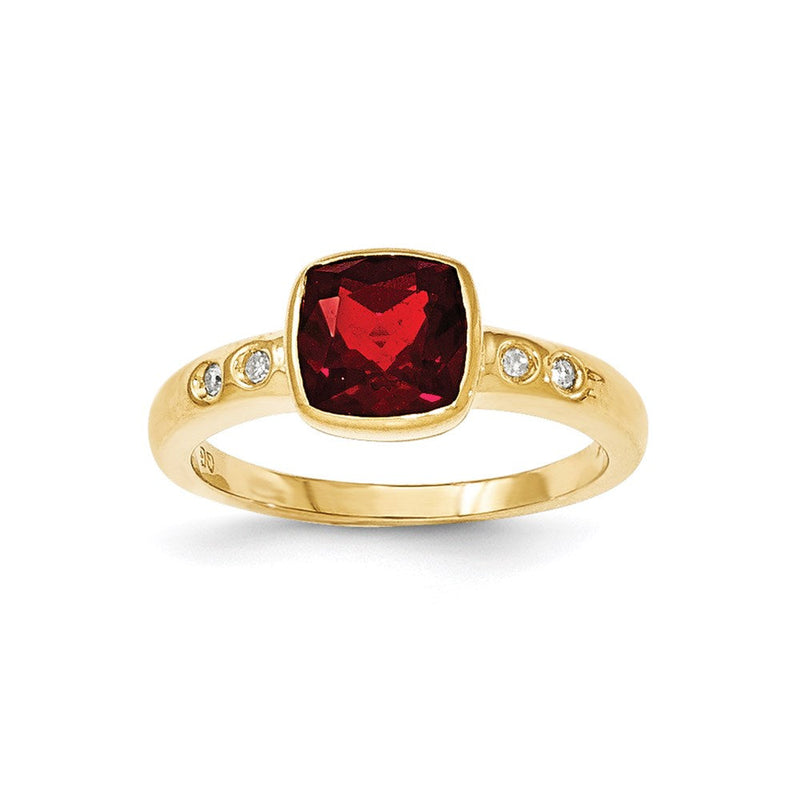 14K Gelbgold Ring mit Granat und Diamant in Zargenfassung