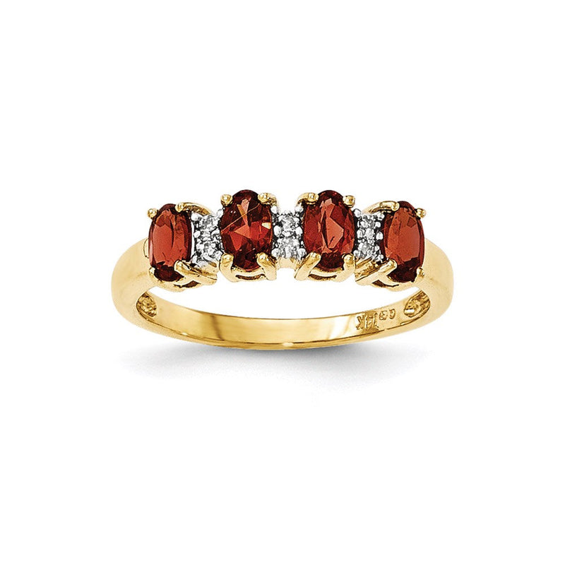 14K Gelbgold Ring mit Granat und echten Diamanten