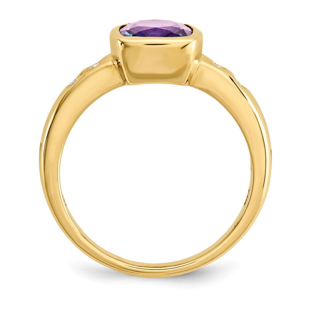 14K Gelbgold Amethyst/Diamant-Ring mit Zargenfassung