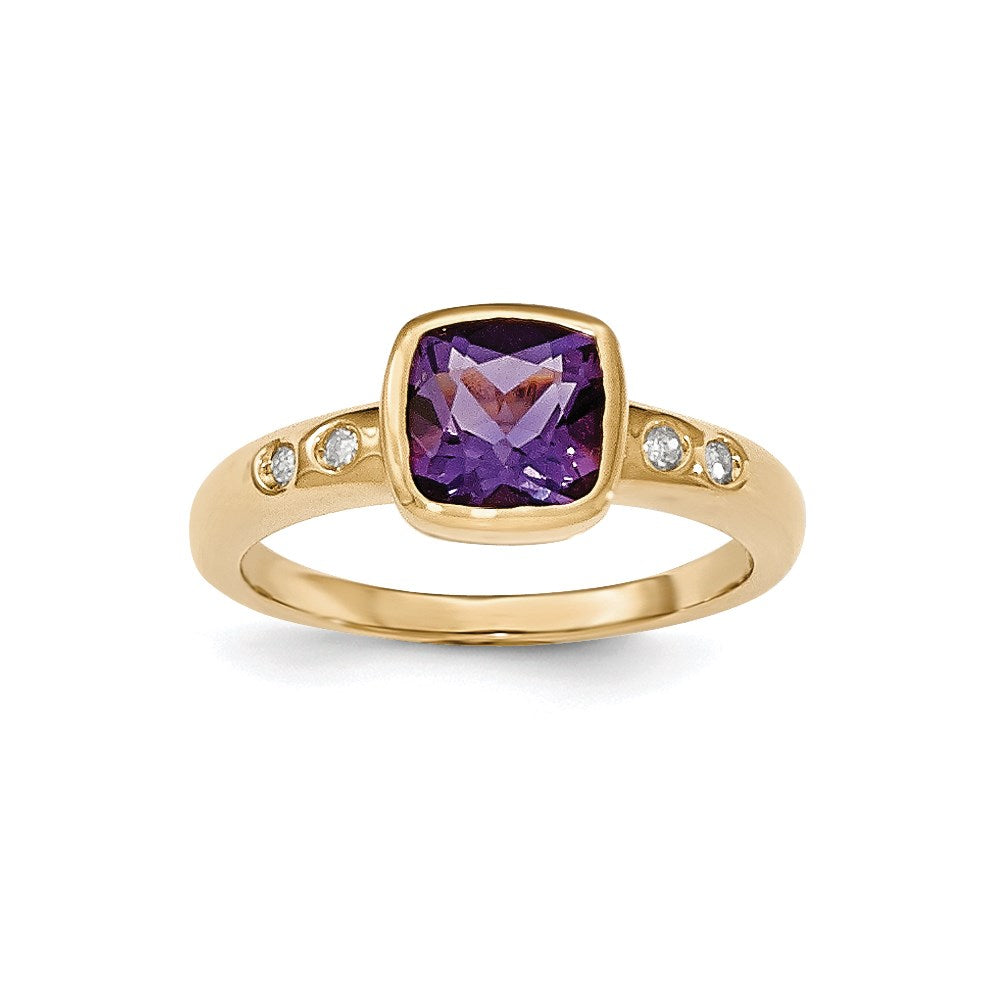 14K Gelbgold Amethyst/Diamant-Ring mit Zargenfassung