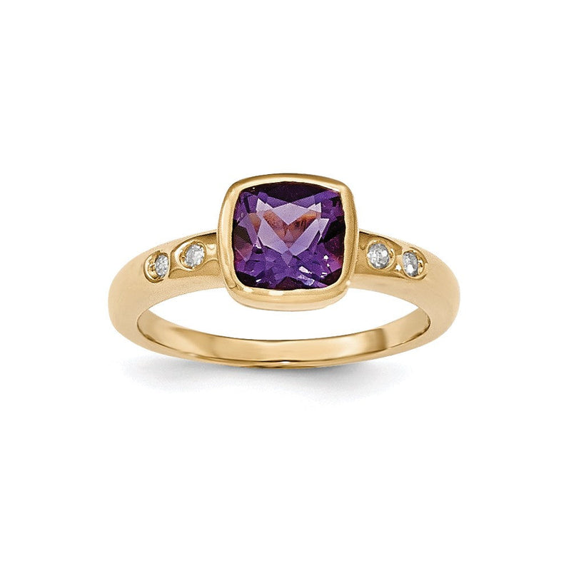 14K Gelbgold Amethyst/Diamant-Ring mit Zargenfassung