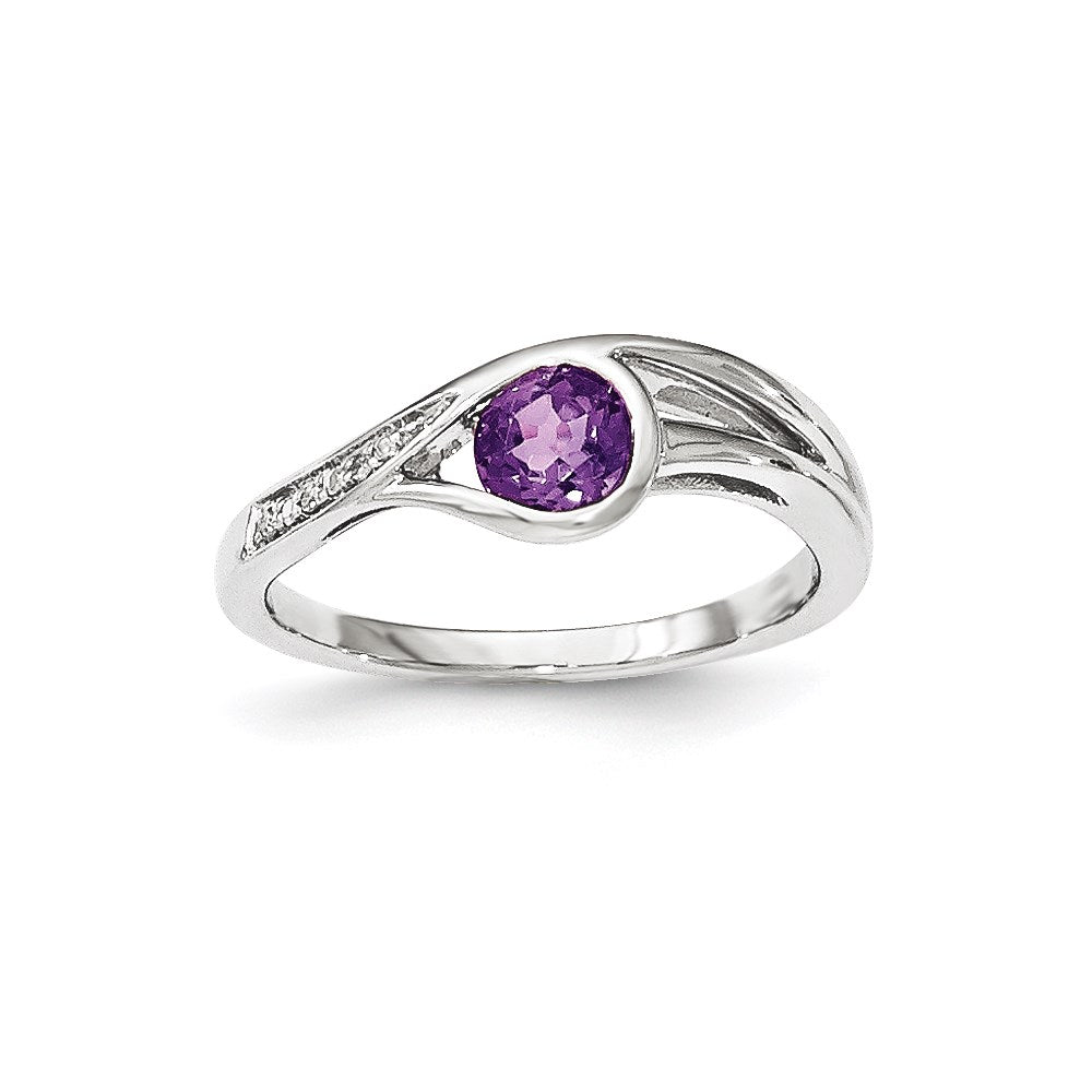 14K Weißgold Echt Diamant & Amethyst Ring