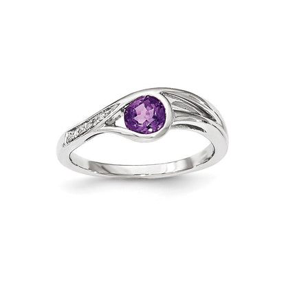 14K Weißgold Echt Diamant & Amethyst Ring