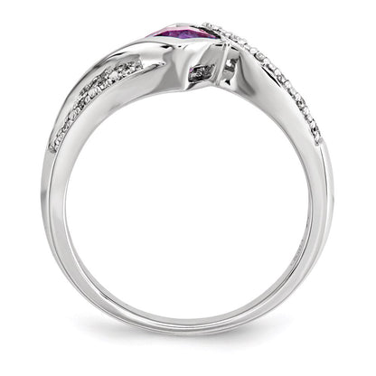 14K Weißgold Ring mit natürlichen Diamanten und Amethyst