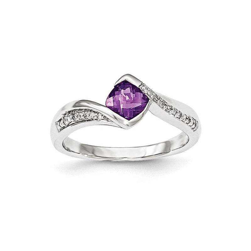 14K Weißgold Ring mit natürlichen Diamanten und Amethyst