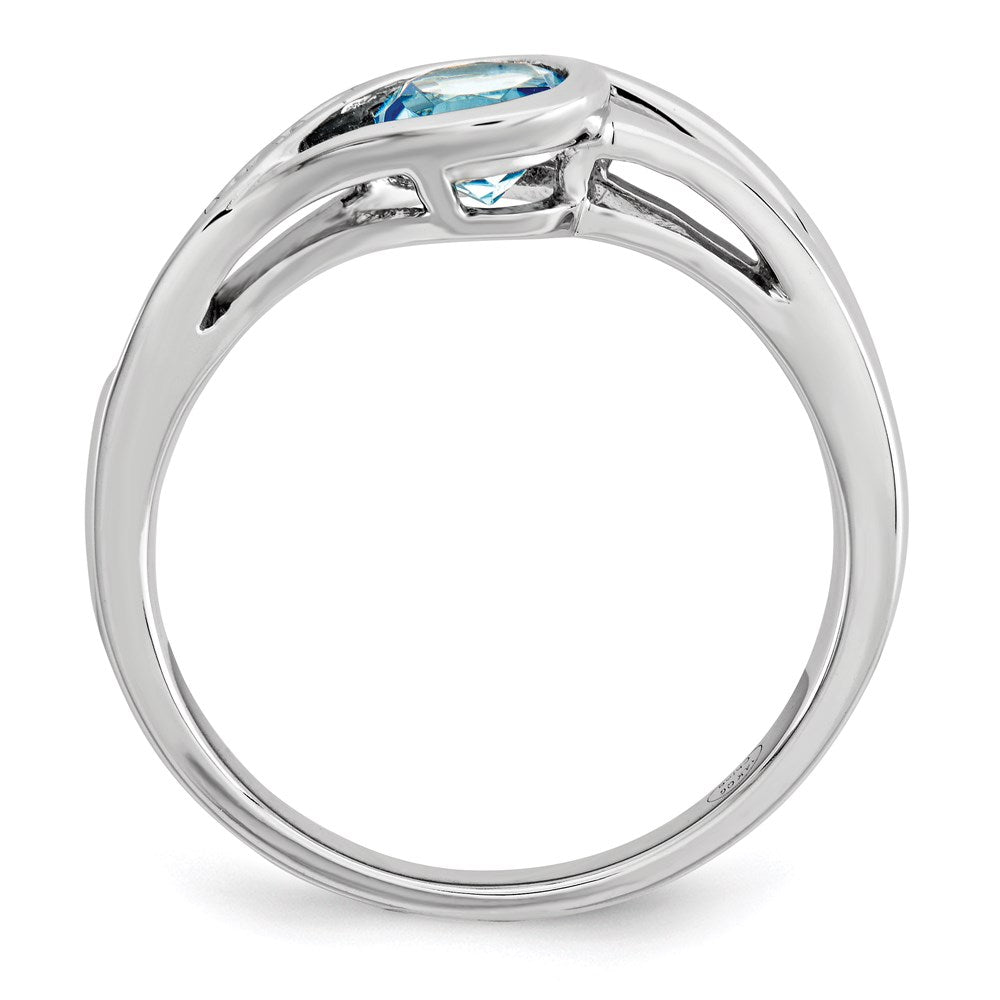 14K Weißgold Echt Diamant & Blautopas Ring