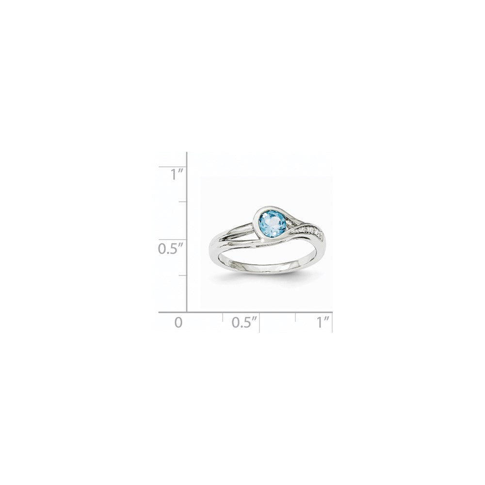 14K Weißgold Echt Diamant & Blautopas Ring