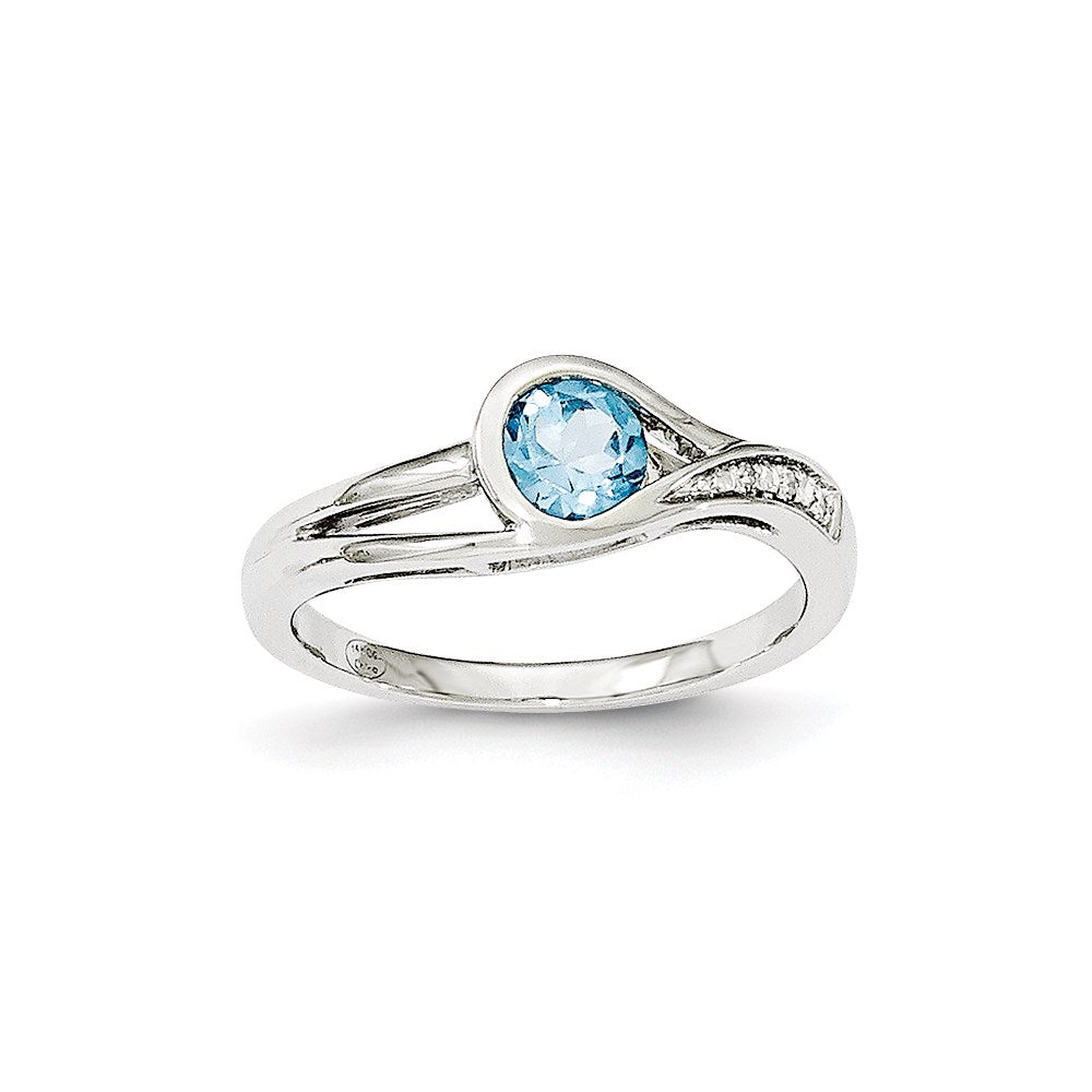 14K Weißgold Echt Diamant & Blautopas Ring