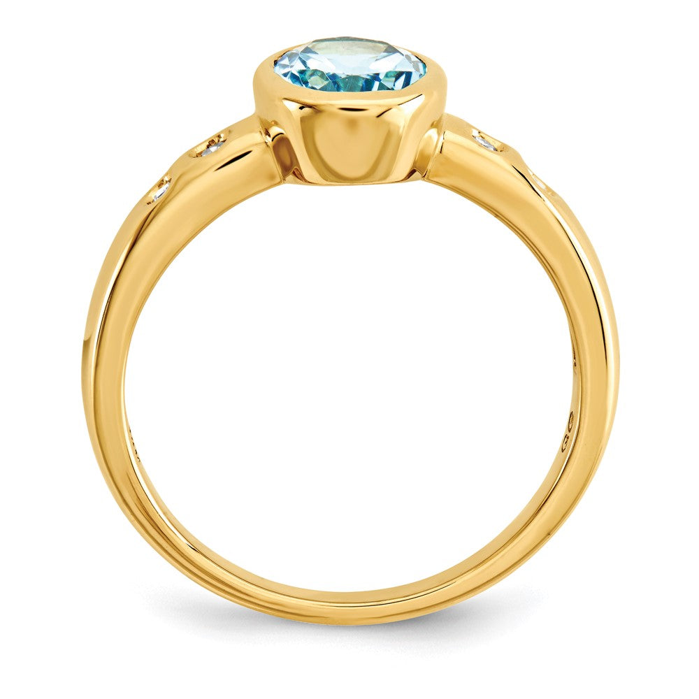 14K Gelbgold Lt. Schweizer Blautopas /diamond Zargenfassung-set Ring