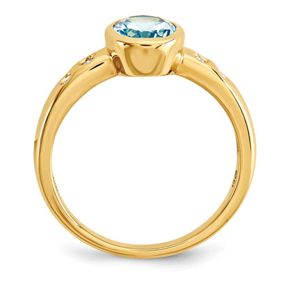 14K Gelbgold Lt. Schweizer Blautopas /diamond Zargenfassung-set Ring