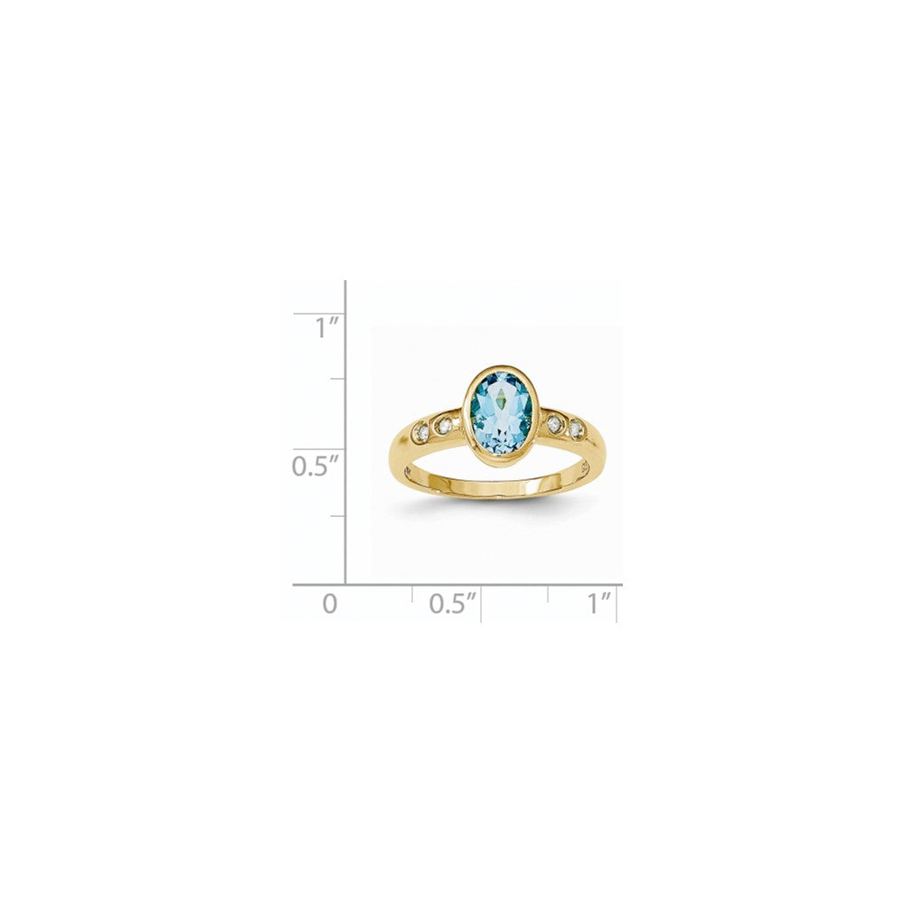 14K Gelbgold Lt. Schweizer Blautopas /diamond Zargenfassung-set Ring