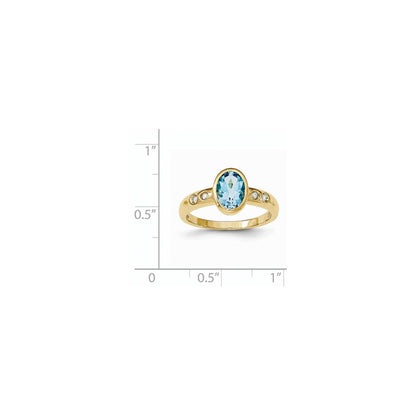 14K Gelbgold Lt. Schweizer Blautopas /diamond Zargenfassung-set Ring