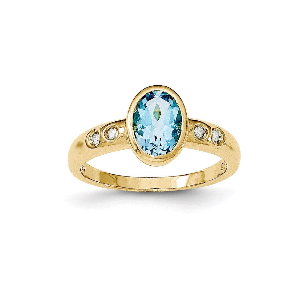 14K Gelbgold Lt. Schweizer Blautopas /diamond Zargenfassung-set Ring