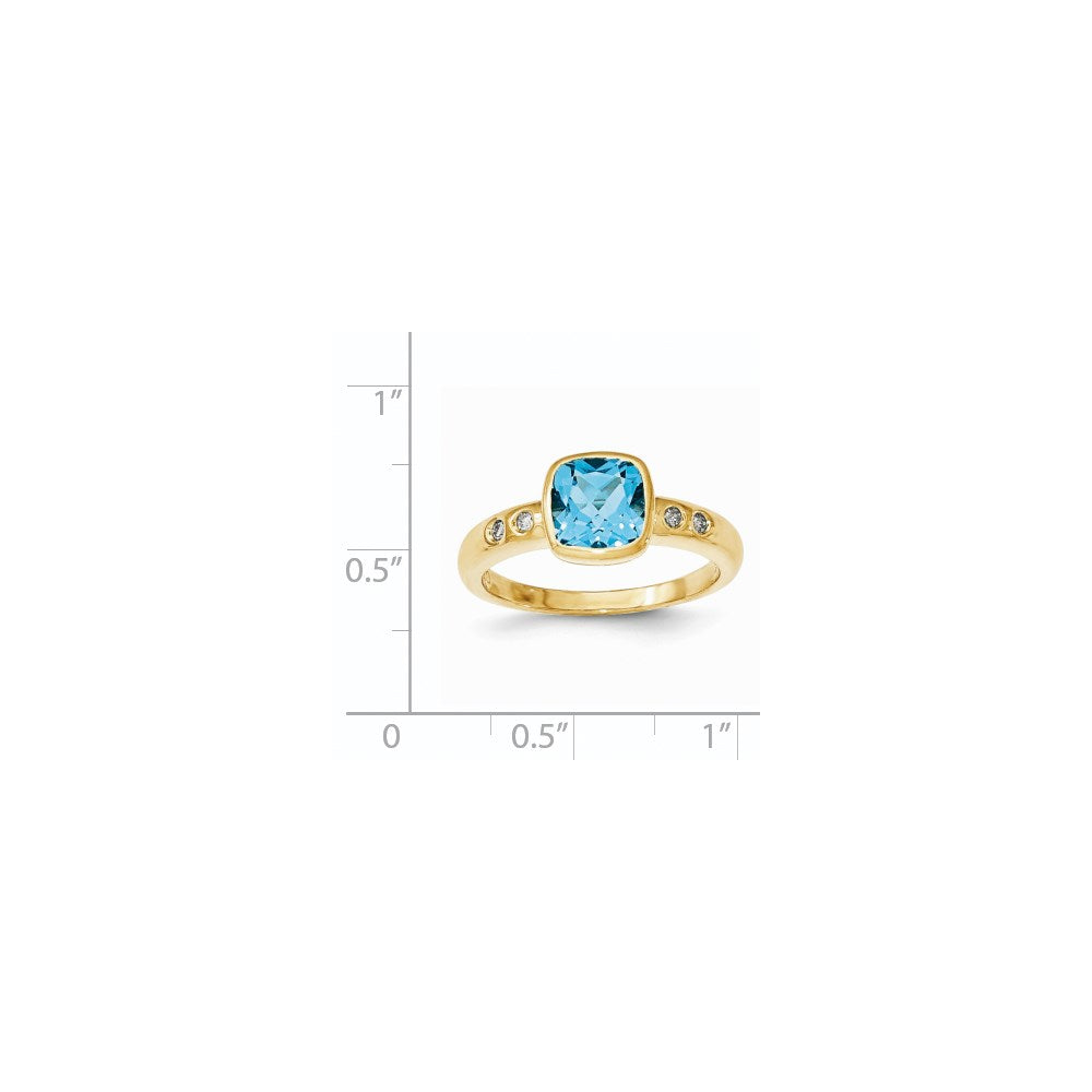 14K Gelbgold Lt. Schweizer Blautopas /diamond Zargenfassung-set Ring