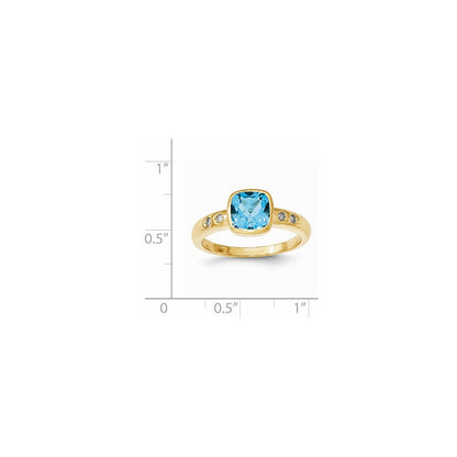 14K Gelbgold Lt. Schweizer Blautopas /diamond Zargenfassung-set Ring
