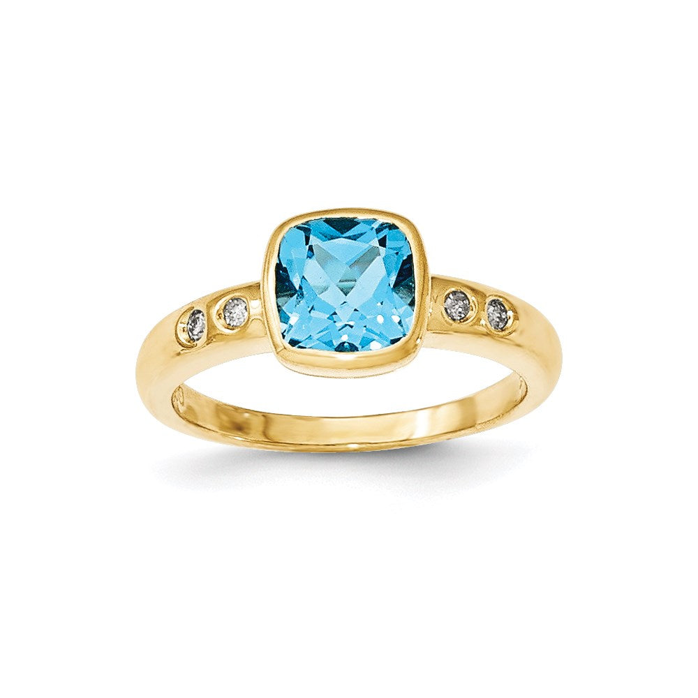 14K Gelbgold Lt. Schweizer Blautopas /diamond Zargenfassung-set Ring