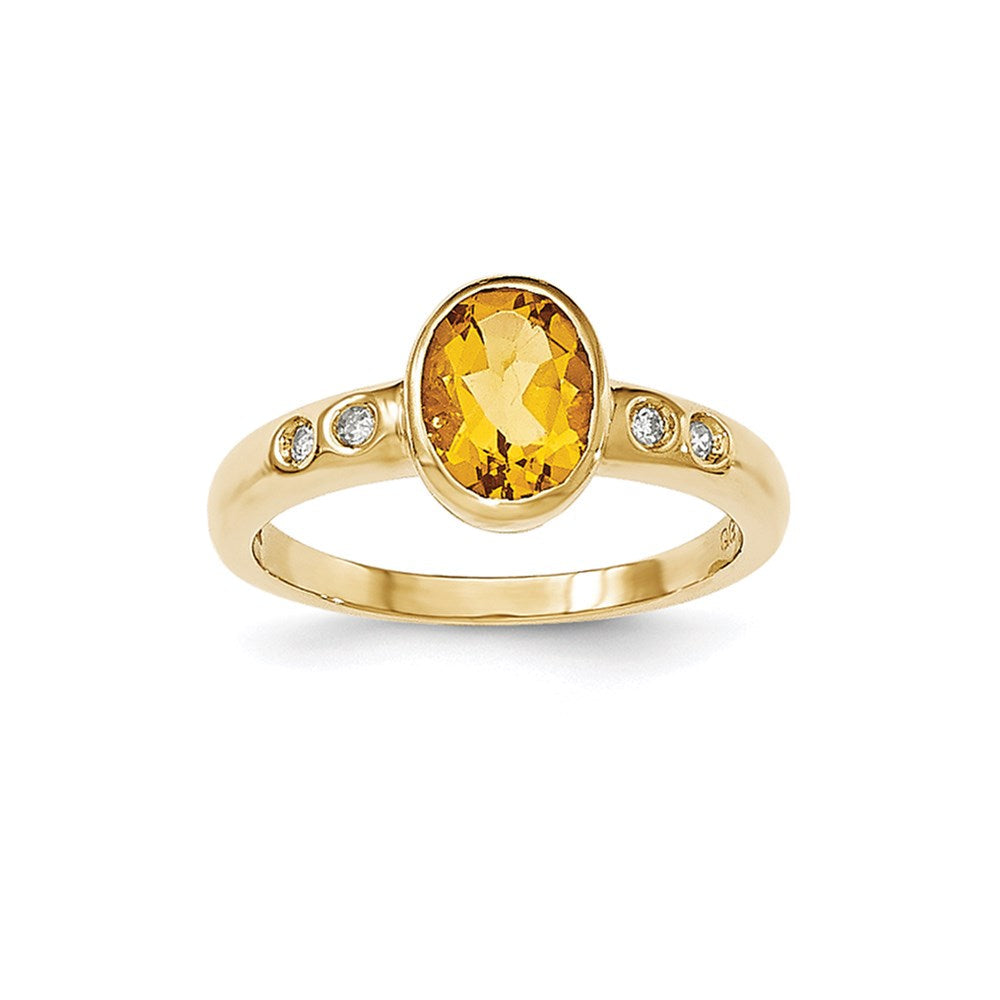 14K Gelbgold Citrin/diamond Zargenfassung-set Ring
