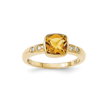 14K Gelbgold Citrin/diamond Zargenfassung-set Ring