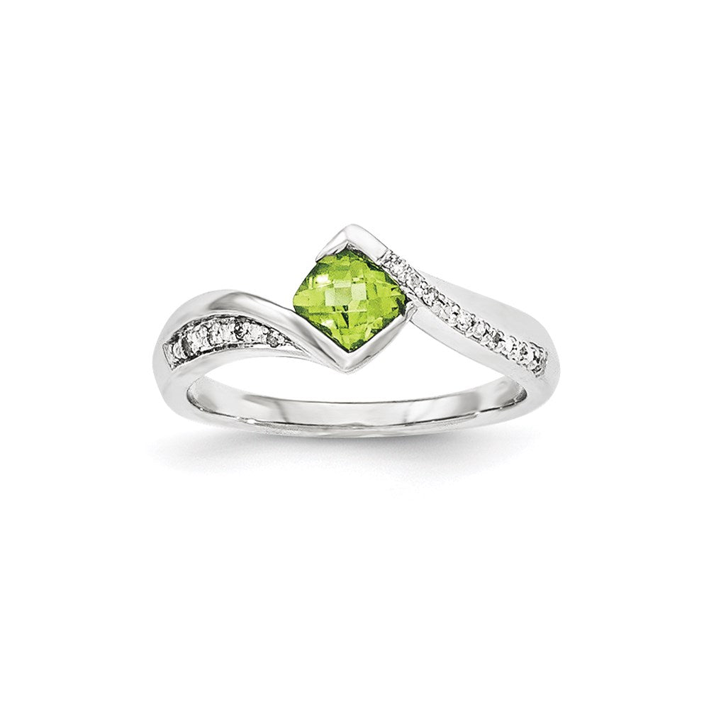 14K Weißgold Echt Diamant & Peridot Ring