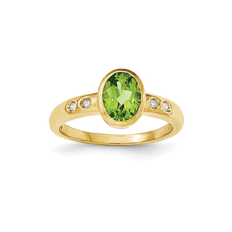 14K Gelbgold Peridot/Diamant-Ring mit Zargenfassung