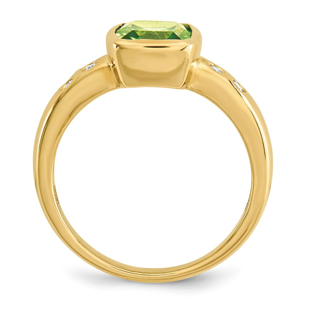 14K Gelbgold Ring mit Peridot und Diamant in Zargenfassung