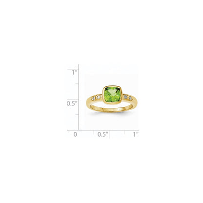 14K Gelbgold Ring mit Peridot und Diamant in Zargenfassung