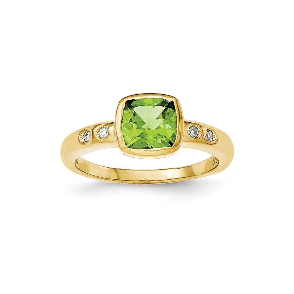 14K Gelbgold Ring mit Peridot und Diamant in Zargenfassung