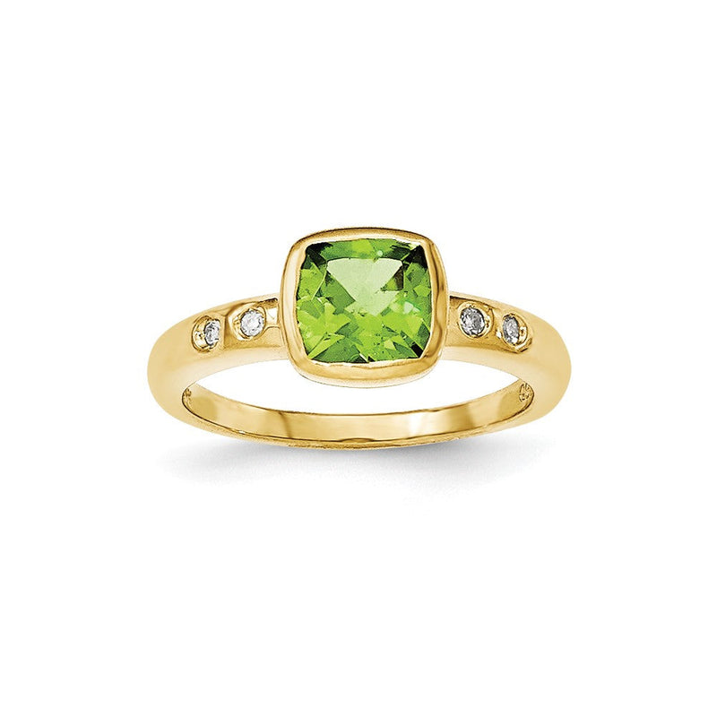 14K Gelbgold Ring mit Peridot und Diamant in Zargenfassung