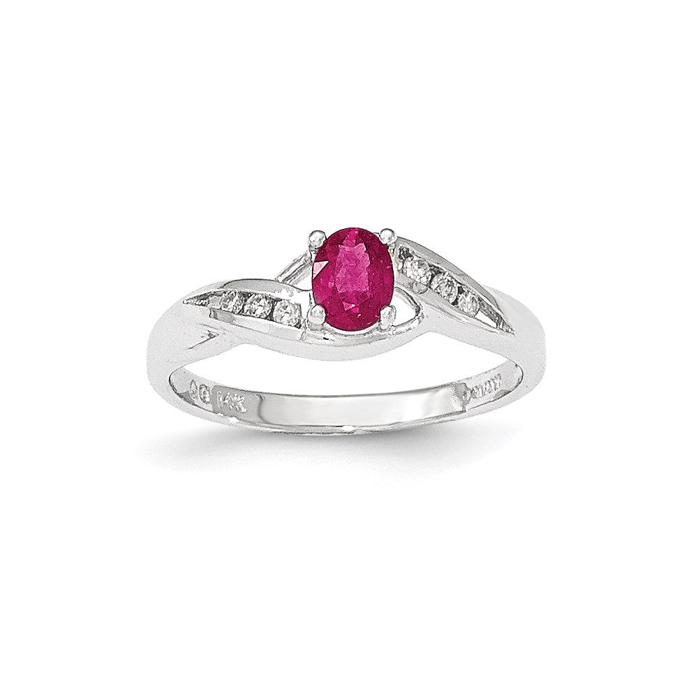 14K Weißgold Composite Rubin & Echt Diamant Ring
