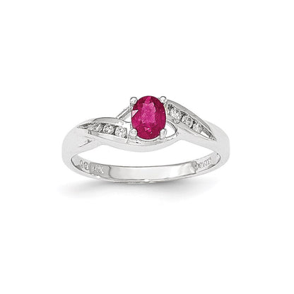 14K Weißgold Composite Rubin & Echt Diamant Ring