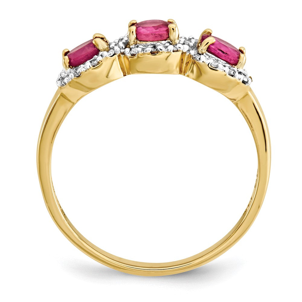 14K Gelbgold Composite Rubin & Echt Diamant Dreistein Ring