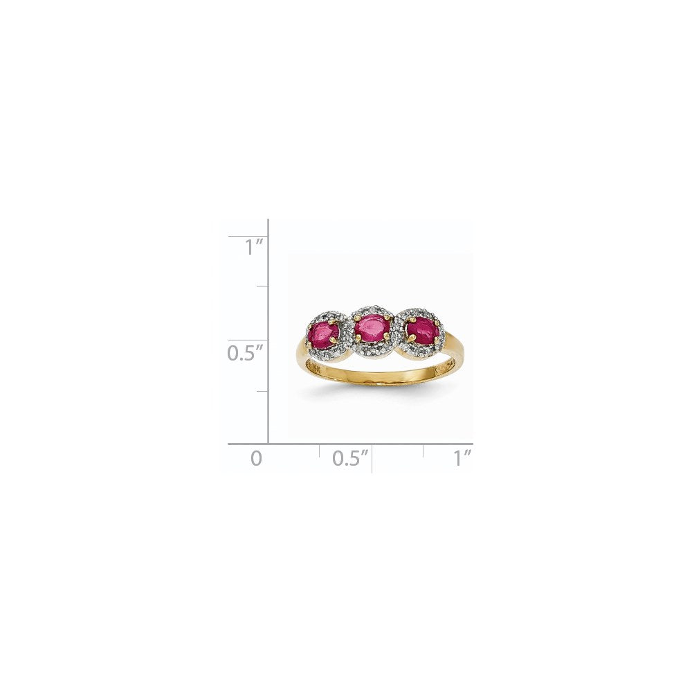 14K Gelbgold Composite Rubin & Echt Diamant Dreistein Ring