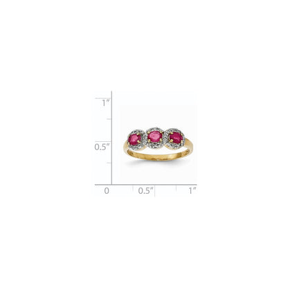 14K Gelbgold Composite Rubin & Echt Diamant Dreistein Ring