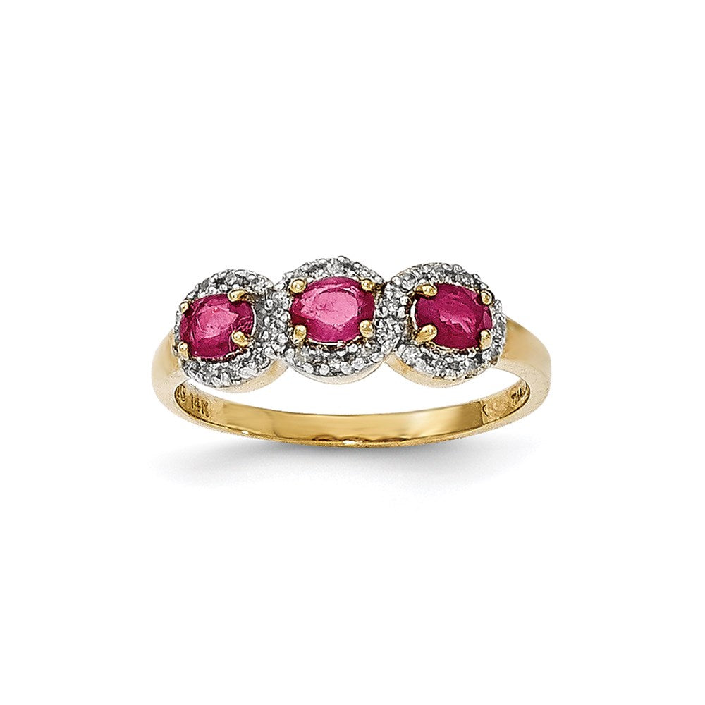 14K Gelbgold Composite Rubin & Echt Diamant Dreistein Ring
