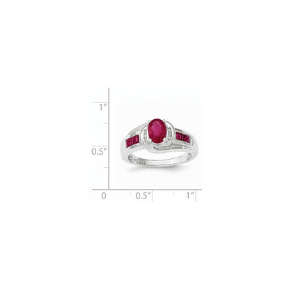 14K Weißgold Rubin und Echt Diamant Ring