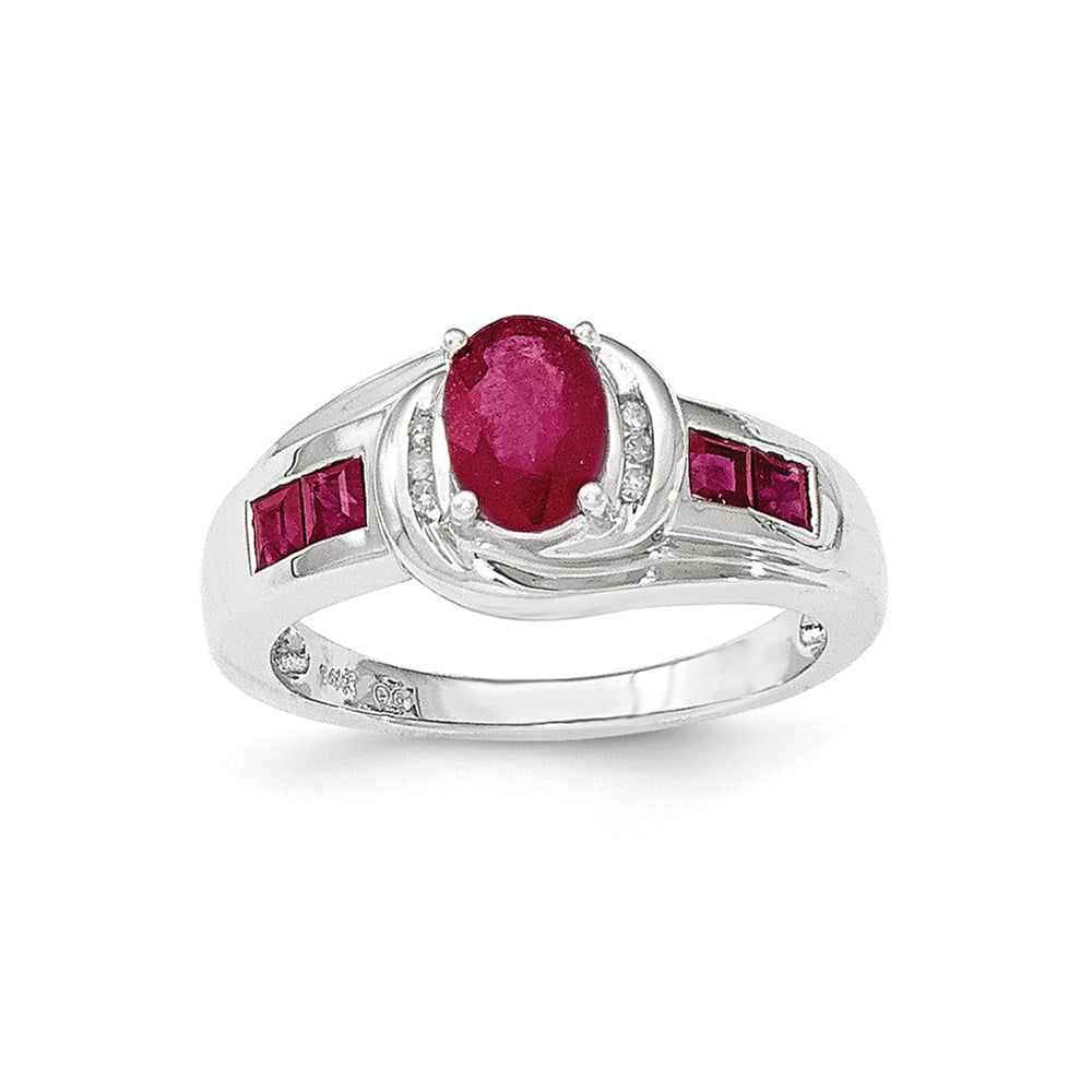 14K Weißgold Rubin und Echt Diamant Ring