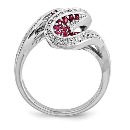 14K Weißgold Rubin und Echt Diamant Wirbel Ring