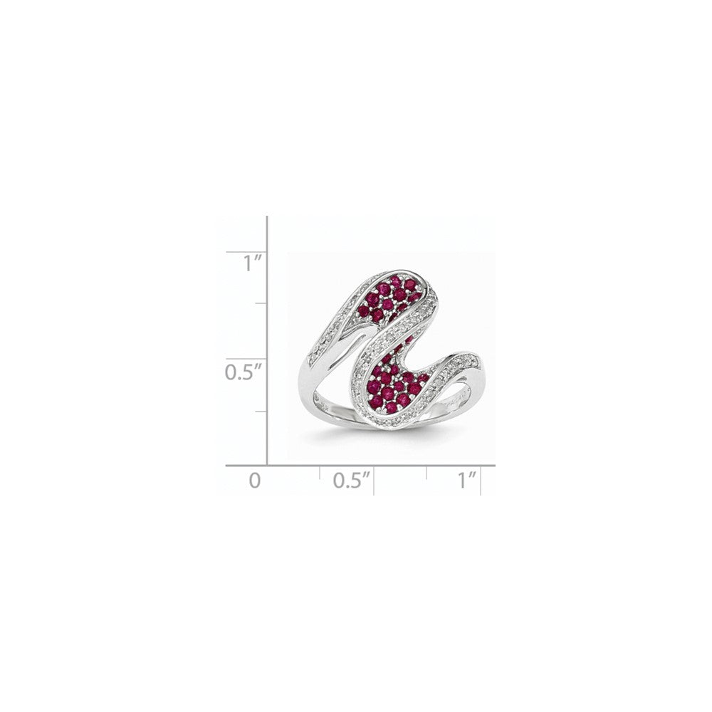 14K Weißgold Rubin und Echt Diamant Wirbel Ring