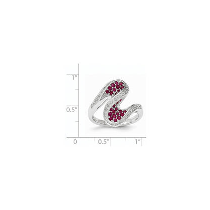 14K Weißgold Rubin und Echt Diamant Wirbel Ring