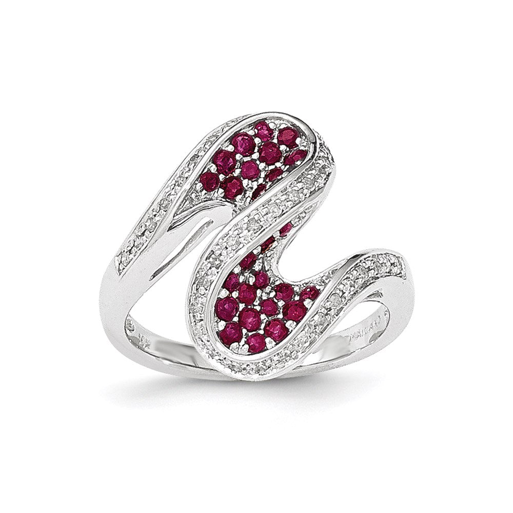 14K Weißgold Rubin und Echt Diamant Wirbel Ring