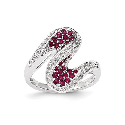 14K Weißgold Rubin und Echt Diamant Wirbel Ring