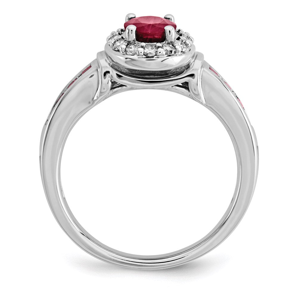 14K Weißgold Ring mit natürlichen Diamanten und Rubin mit Halo