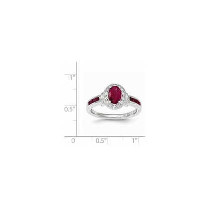 14K Weißgold Ring mit natürlichen Diamanten und Rubin mit Halo