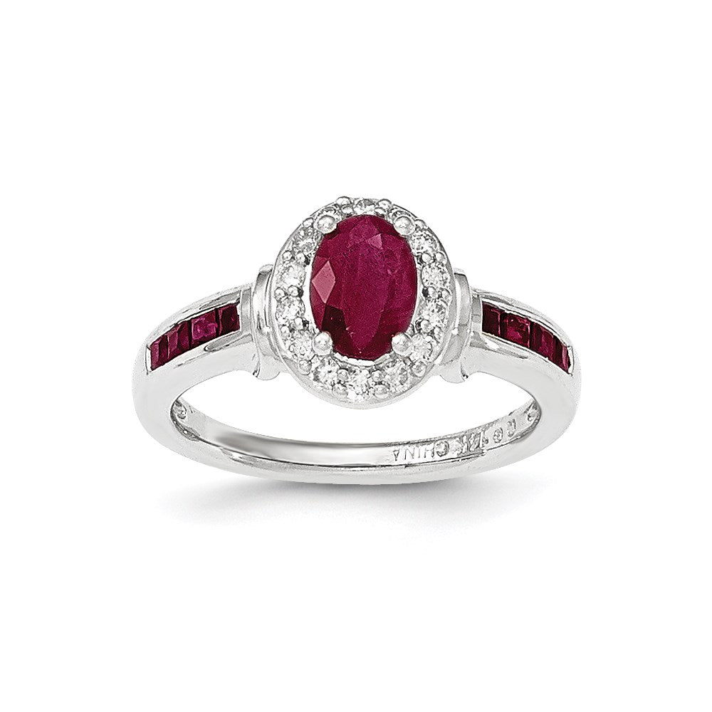 14K Weißgold Ring mit natürlichen Diamanten und Rubin mit Halo