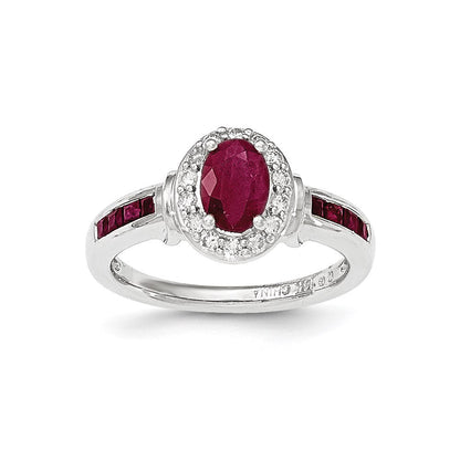 14K Weißgold Ring mit natürlichen Diamanten und Rubin mit Halo