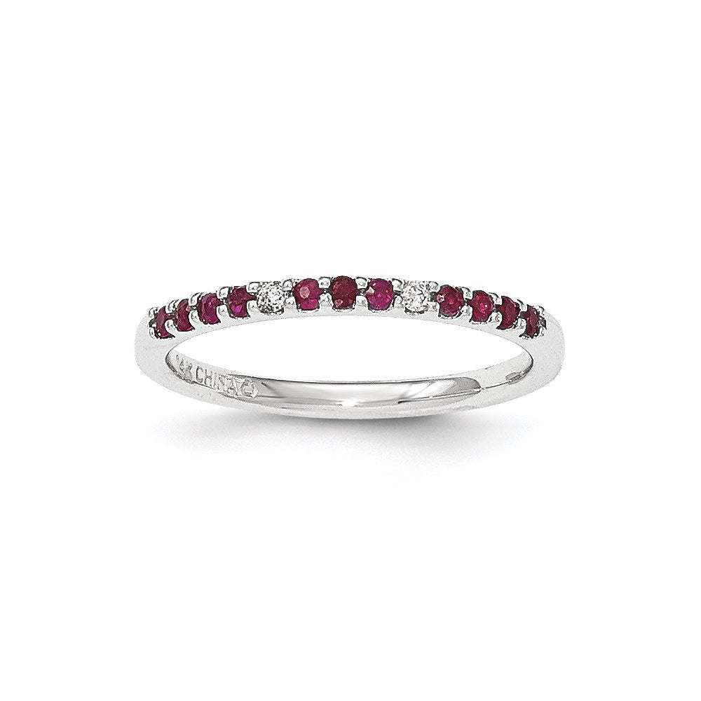 14K Weißgold Echt Diamant & Rubin Ring