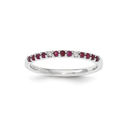 14K Weißgold Echt Diamant & Rubin Ring