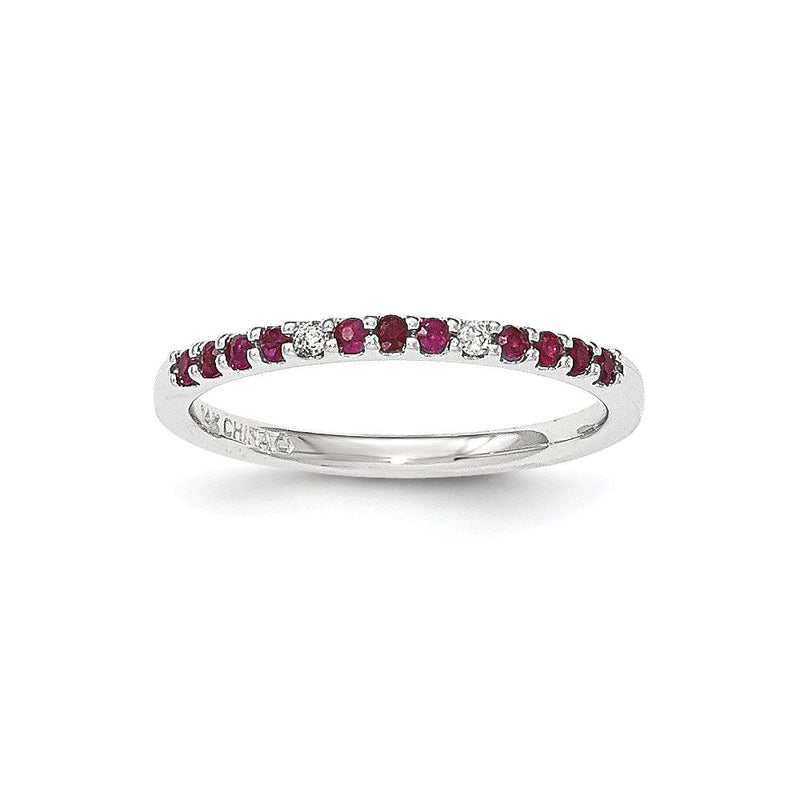 14K Weißgold Echt Diamant & Rubin Ring